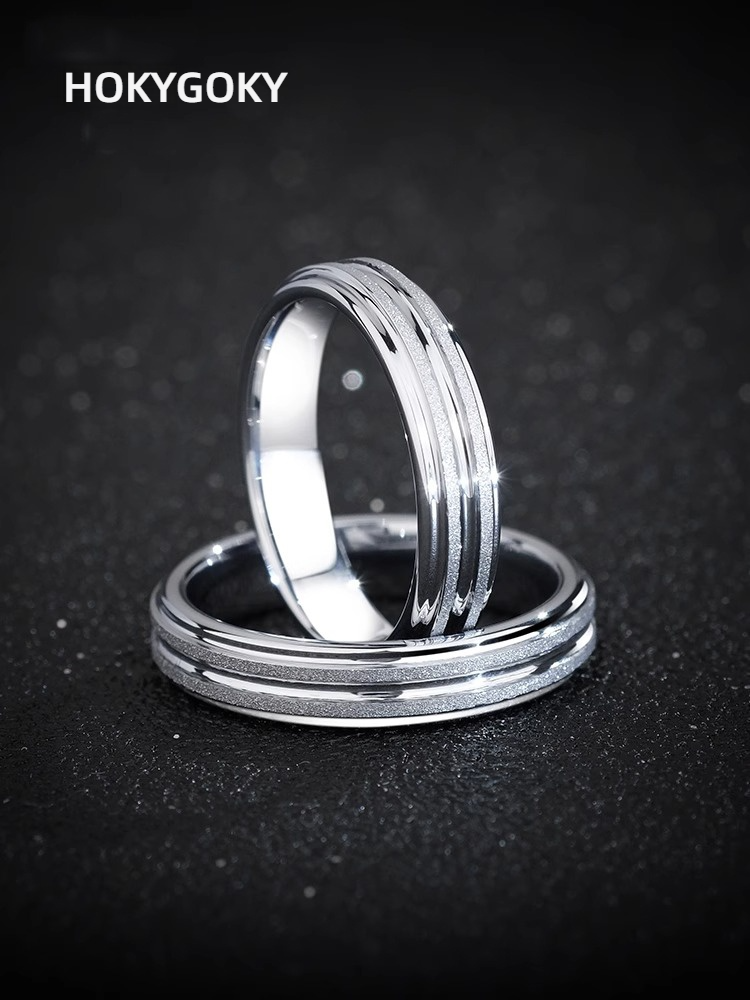 4mm Unisex High-Grade Pinky Ring Frosted Couple Ring Simple and Fashionable All-Match Tungsten Gold Personalized Ring 857 Tungsten Gold Frosted Ring Wear-Resistant Color Retention Inner Arc Comfortable Support Customization