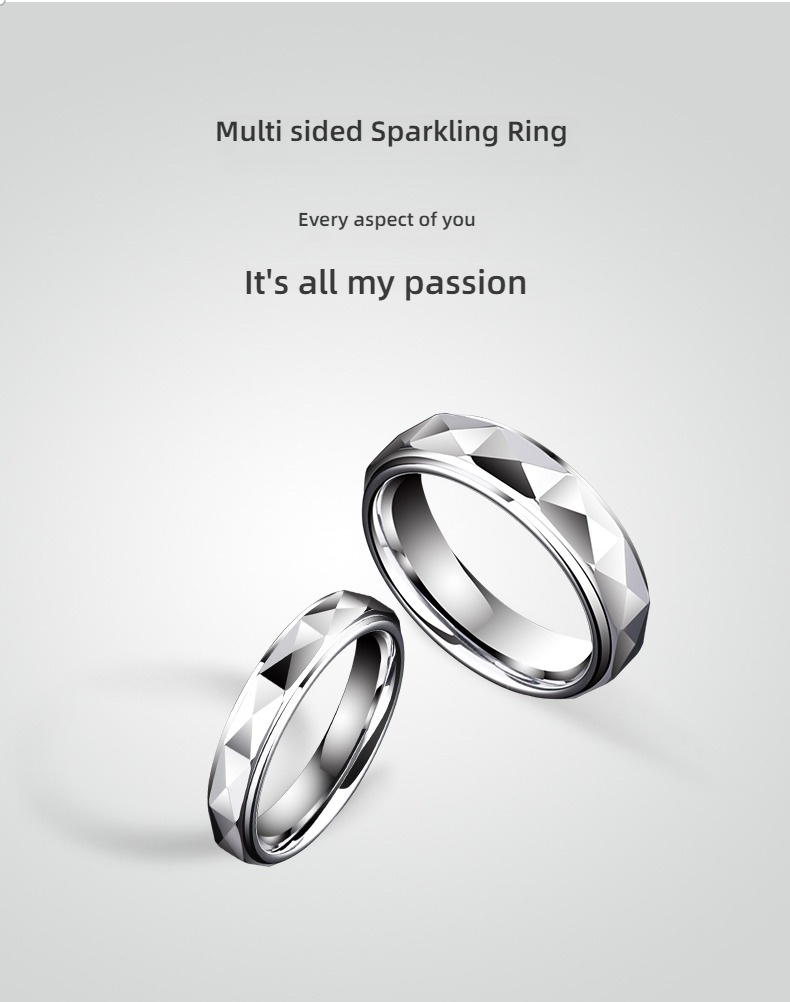Men's Ring 857 Tungsten Multi-faceted Shining Couple Ring Fashion Trend Ring Personality Couple Ring High-end Female Tungsten Steel Single Comfortable Fit