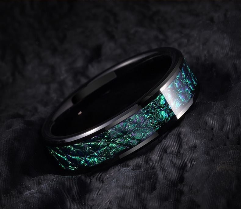 6mm Men's 857 Tungsten Gold Qingxuan Streamer Ring New Fashion Men's High-end Personality Green Tungsten Gold Fashion Niche Index Finger Single Ring Women Comfortable To Wear