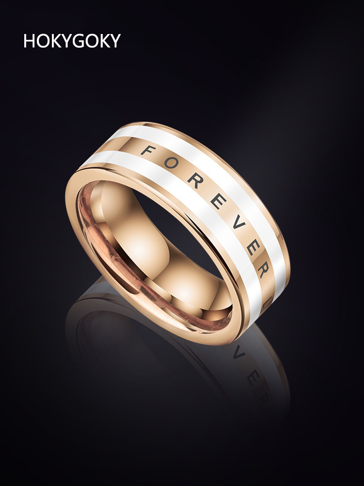 8mm Rose Gold Ring Unisex Ceramic Personality Pinky Ring New Style Niche Design Tungsten Gold Wide Ring Light Luxury Cold Style Forever Series Tungsten Gold Ceramic Ring Eternal Engraving Support Customization Couples Love Choice