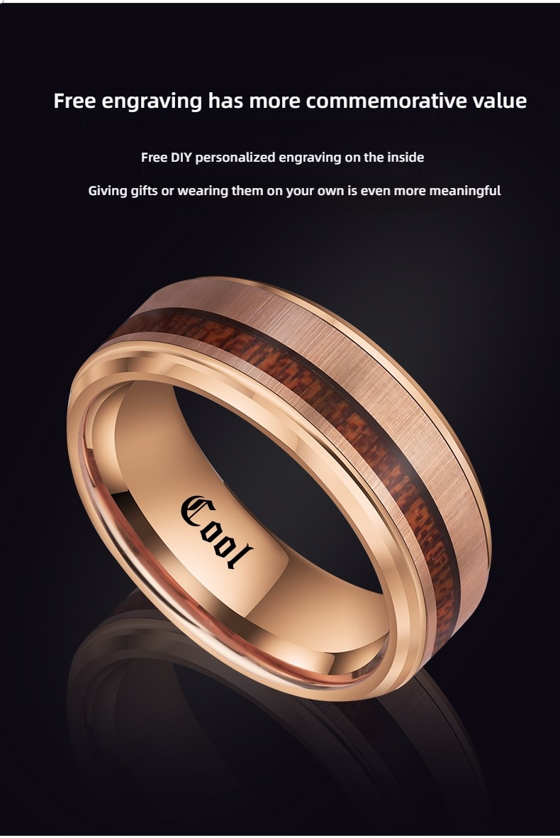 8mm Men's 857 Tungsten Acacia Wood Ring Domineering Single Ring Original Design Retro Fashion Trend Ring Personality Index Finger Ring Simple Fashion Retro Elegant Comfortable To Wear