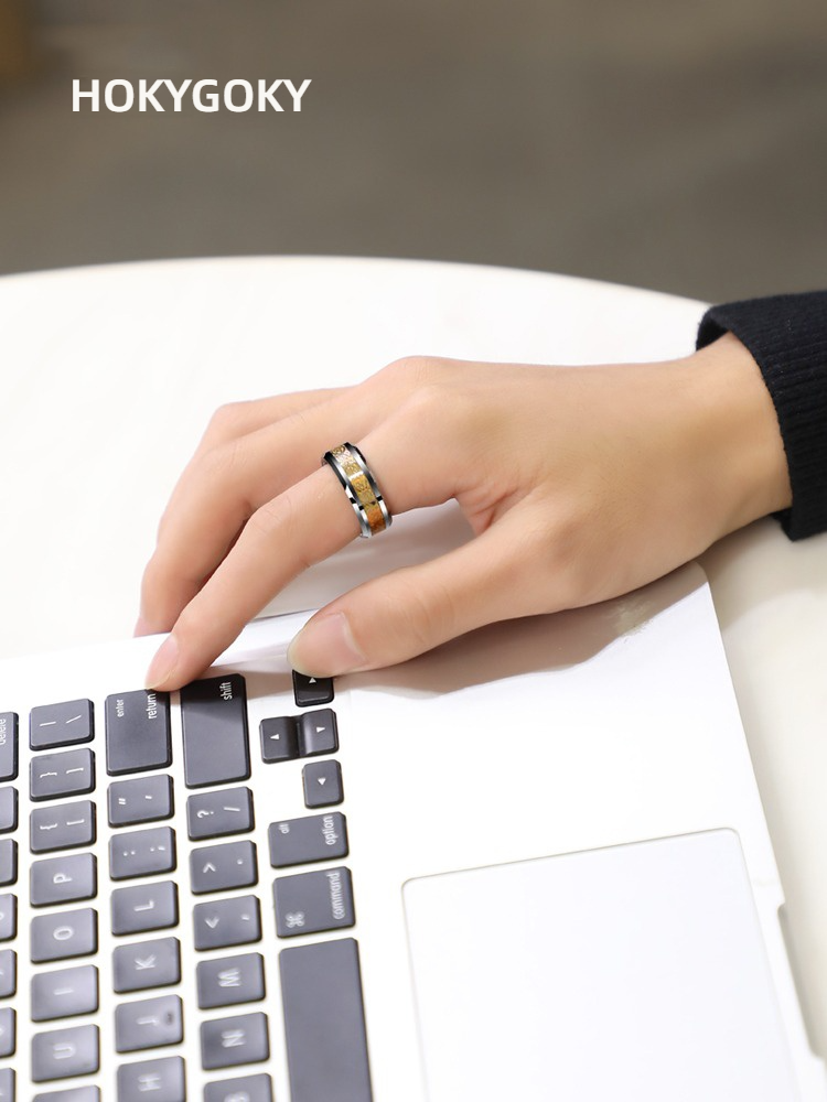 8mm Men's Ring Tungsten Gold Ring Fashion Gold Black Dragon Pattern Jewelry Index Finger Personalized Jewelry Single Tail Ring Dragon Pattern Totem Tungsten Gold Ring Wear-Resistant and Waterproof Free Engraving Customization