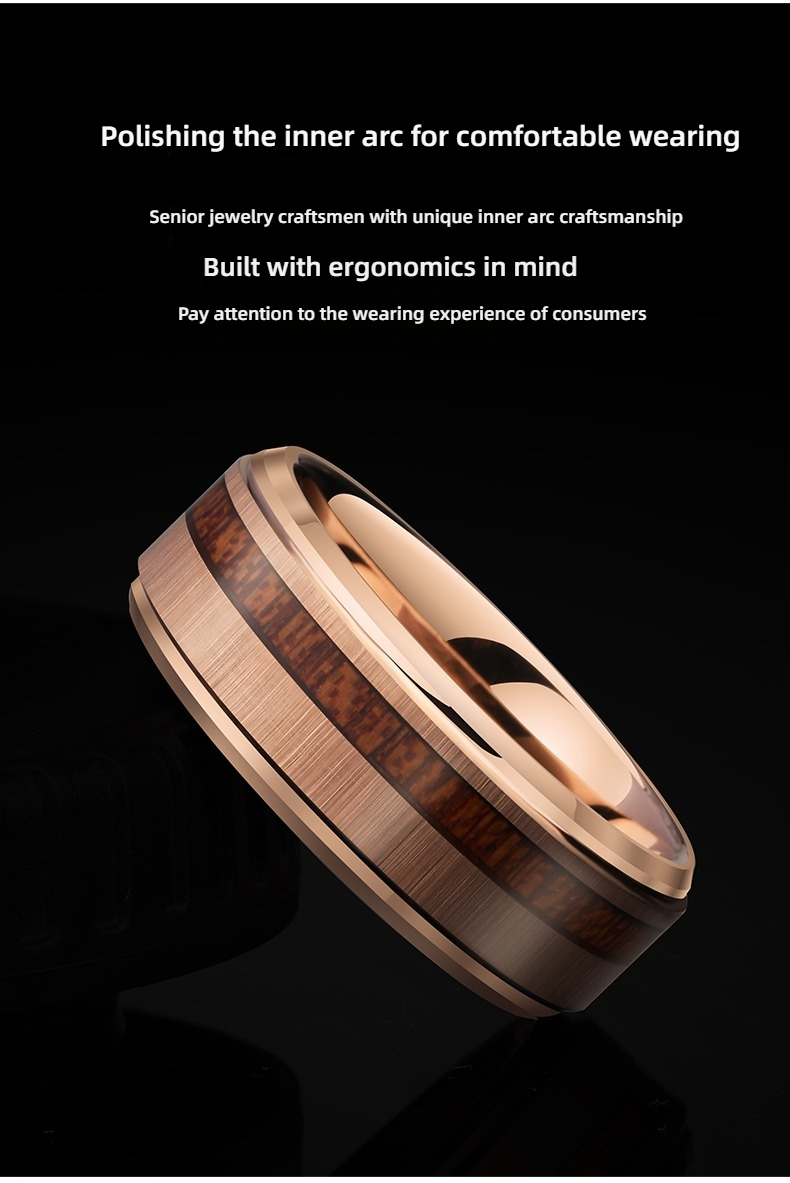 8mm Men's 857 Tungsten Acacia Wood Ring Domineering Single Ring Original Design Retro Fashion Trend Ring Personality Index Finger Ring Simple Fashion Retro Elegant Comfortable To Wear