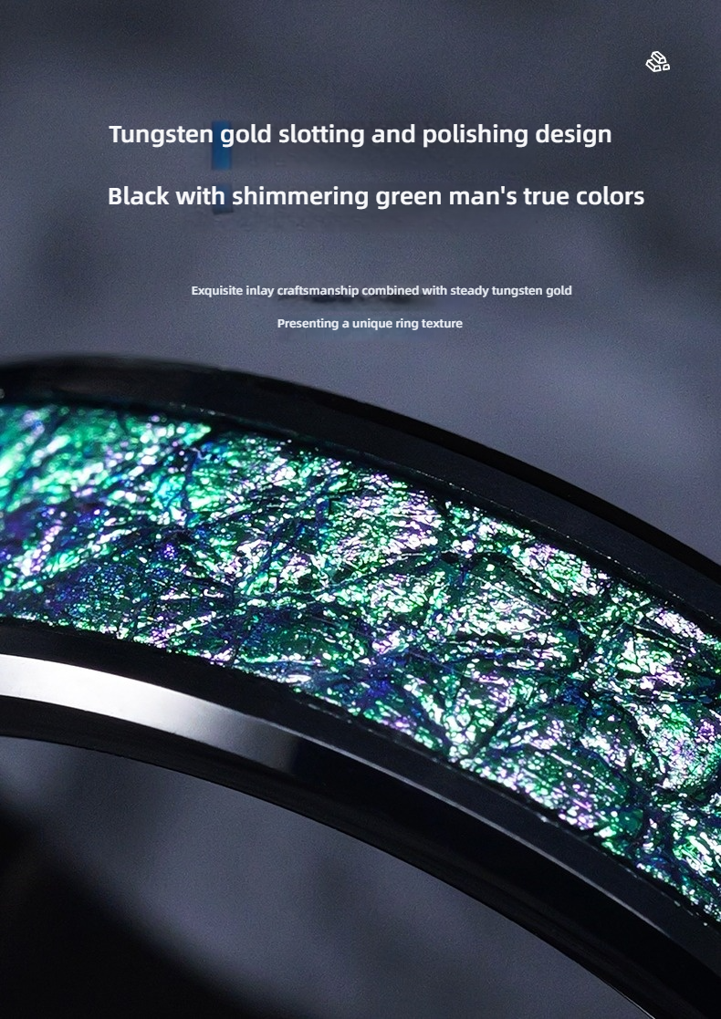 6mm Men's 857 Tungsten Gold Qingxuan Streamer Ring New Fashion Men's High-end Personality Green Tungsten Gold Fashion Niche Index Finger Single Ring Women Comfortable To Wear