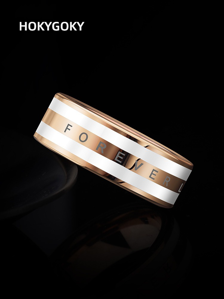 8mm Rose Gold Ring Unisex Ceramic Personality Pinky Ring New Style Niche Design Tungsten Gold Wide Ring Light Luxury Cold Style Forever Series Tungsten Gold Ceramic Ring Eternal Engraving Support Customization Couples Love Choice