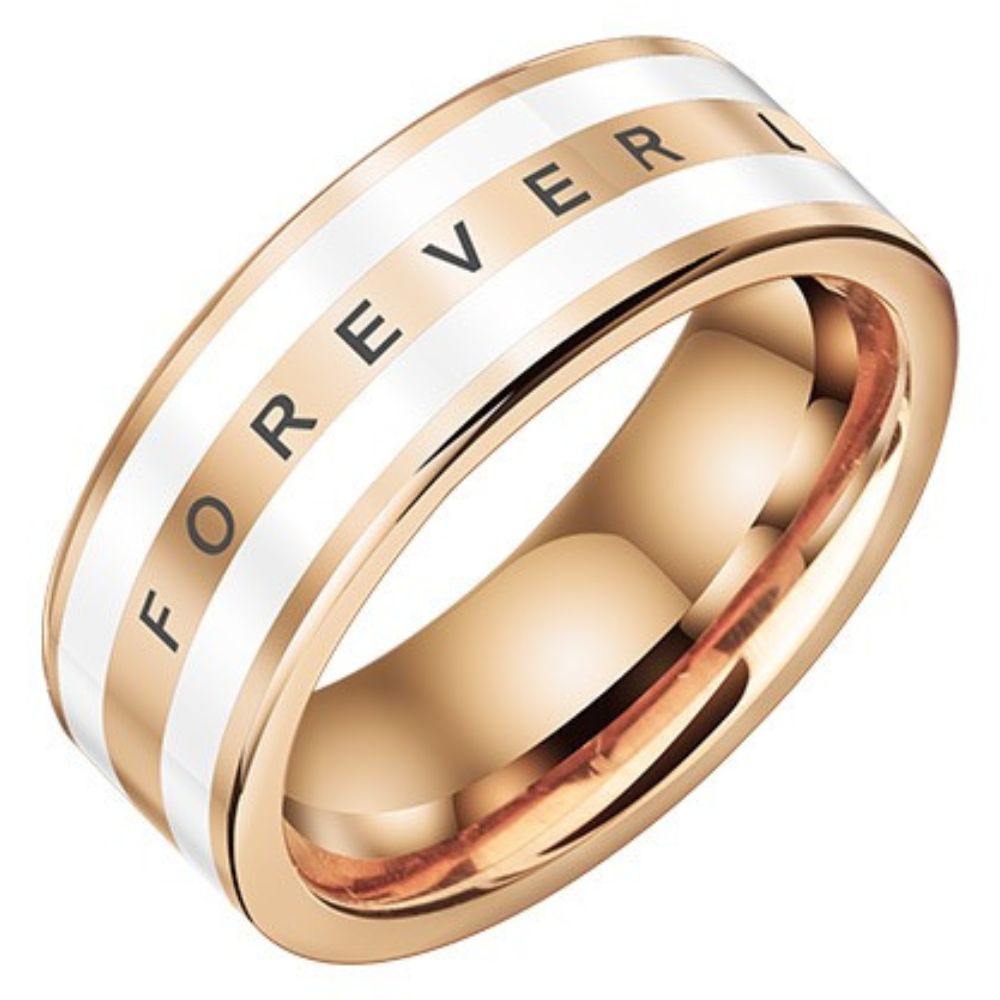 8mm Rose Gold Ring Unisex Ceramic Personality Pinky Ring New Style Niche Design Tungsten Gold Wide Ring Light Luxury Cold Style Forever Series Tungsten Gold Ceramic Ring Eternal Engraving Support Customization Couples Love Choice
