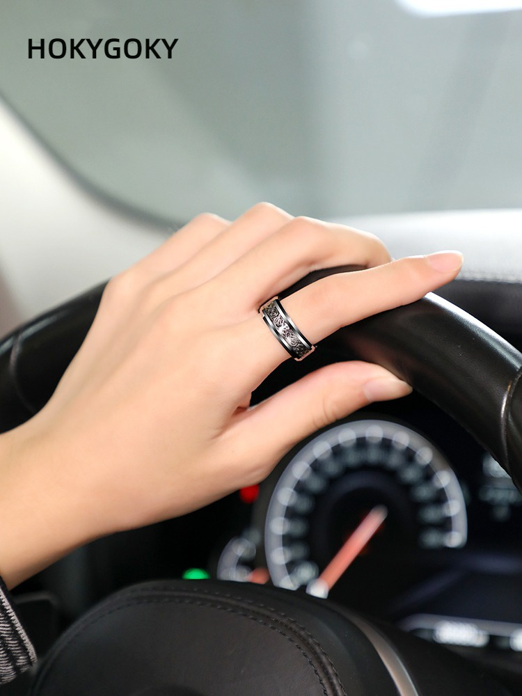 8mm Men's Ring Tungsten Gold Ring Fashion Gold Black Dragon Pattern Jewelry Index Finger Personalized Jewelry Single Tail Ring Dragon Pattern Totem Tungsten Gold Ring Wear-Resistant and Waterproof Free Engraving Customization