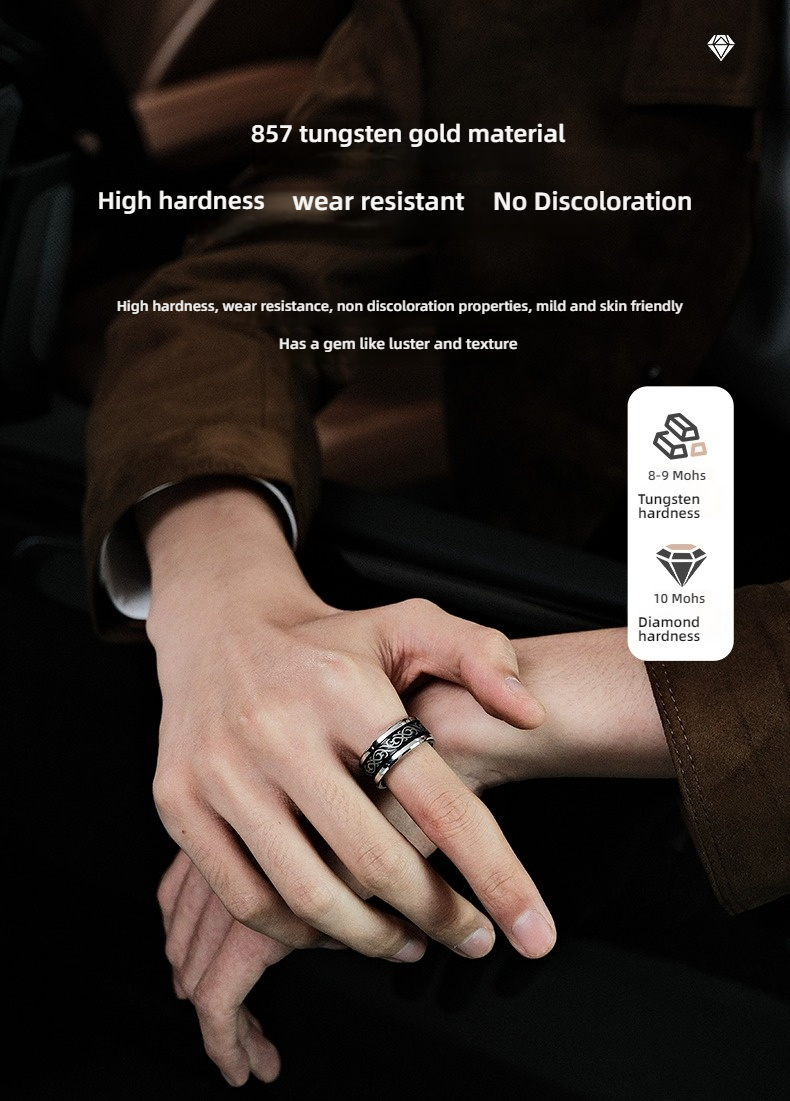 9mm Black 857 Tungsten Ring for Men Tungsten Niche Design Versatile Dragon Pattern Natal Ring Trendy Men's Fashion Index Finger Single Wear-resistant Comfortable and Tough