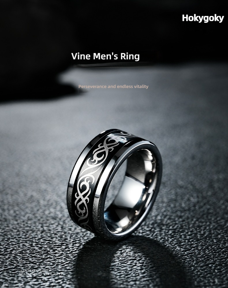 9mm Black 857 Tungsten Ring for Men Tungsten Niche Design Versatile Dragon Pattern Natal Ring Trendy Men's Fashion Index Finger Single Wear-resistant Comfortable and Tough
