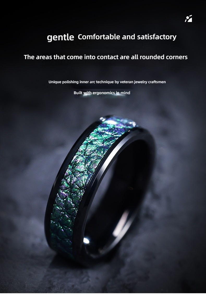 6mm Men's 857 Tungsten Gold Qingxuan Streamer Ring New Fashion Men's High-end Personality Green Tungsten Gold Fashion Niche Index Finger Single Ring Women Comfortable To Wear