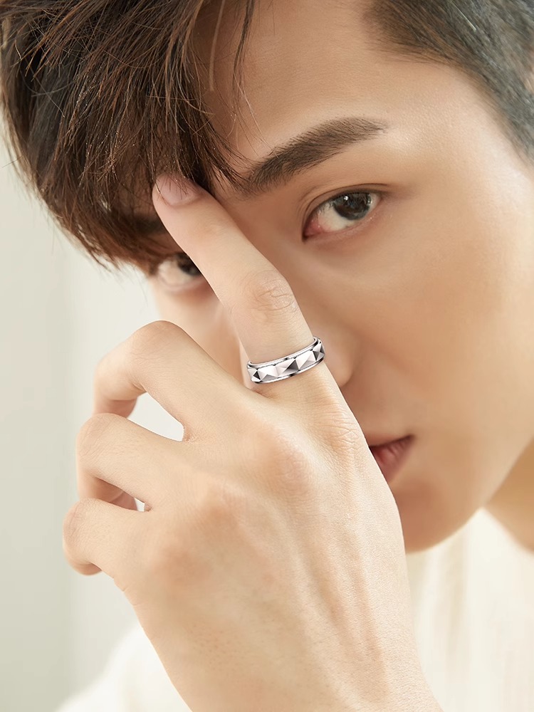 Men's Ring 857 Tungsten Multi-faceted Shining Couple Ring Fashion Trend Ring Personality Couple Ring High-end Female Tungsten Steel Single Comfortable Fit