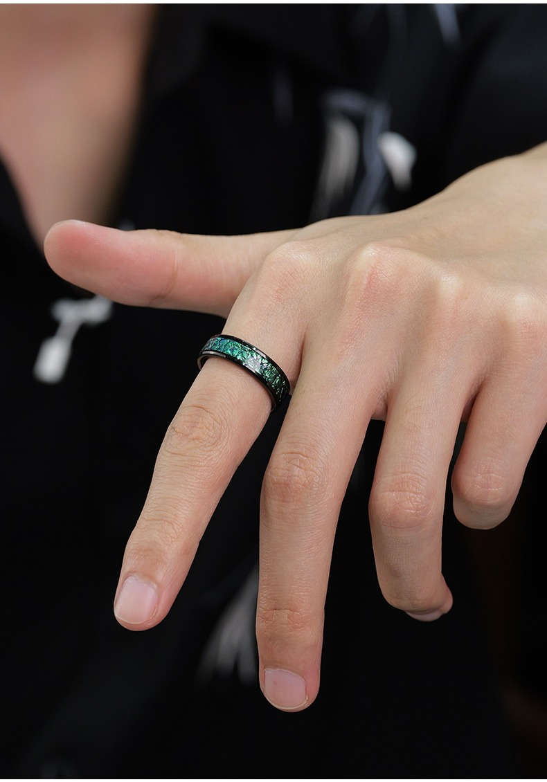 6mm Men's 857 Tungsten Gold Qingxuan Streamer Ring New Fashion Men's High-end Personality Green Tungsten Gold Fashion Niche Index Finger Single Ring Women Comfortable To Wear