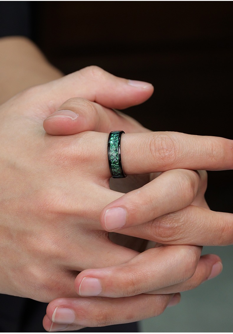 6mm Men's 857 Tungsten Gold Qingxuan Streamer Ring New Fashion Men's High-end Personality Green Tungsten Gold Fashion Niche Index Finger Single Ring Women Comfortable To Wear