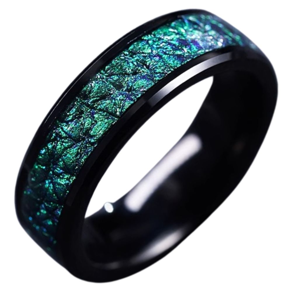 6mm Men's 857 Tungsten Gold Qingxuan Streamer Ring New Fashion Men's High-end Personality Green Tungsten Gold Fashion Niche Index Finger Single Ring Women Comfortable To Wear
