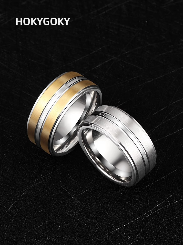10mm Men's Tungsten Ring Silver High-End Personality Versatile Fashion Simple Wide Plain Ring Men's Tungsten Ring Classic Brushed Gold White Contrast Wear-Resistant Scratch-Resistant Skin-Friendly Gentleman Fashion Jewelry
