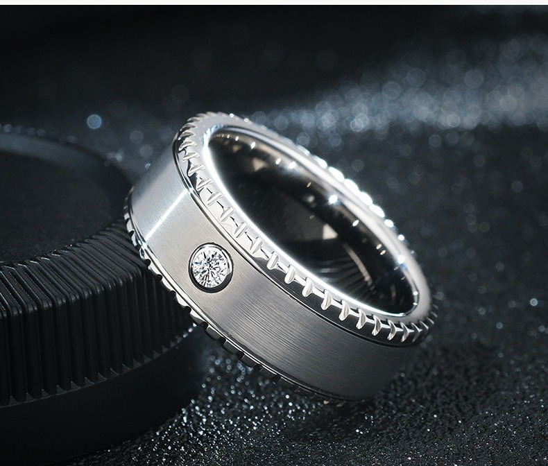 8mm Men's 857 Tungsten Diamond Ring Moissanite Ring High-end Fashion Personality Does Not Fade All-match Silver Single Ring Wear-resistant Does Not Fade