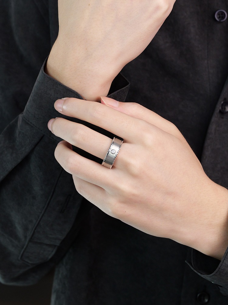 8mm Men's 857 Tungsten Diamond Ring Moissanite Ring High-end Fashion Personality Does Not Fade All-match Silver Single Ring Wear-resistant Does Not Fade