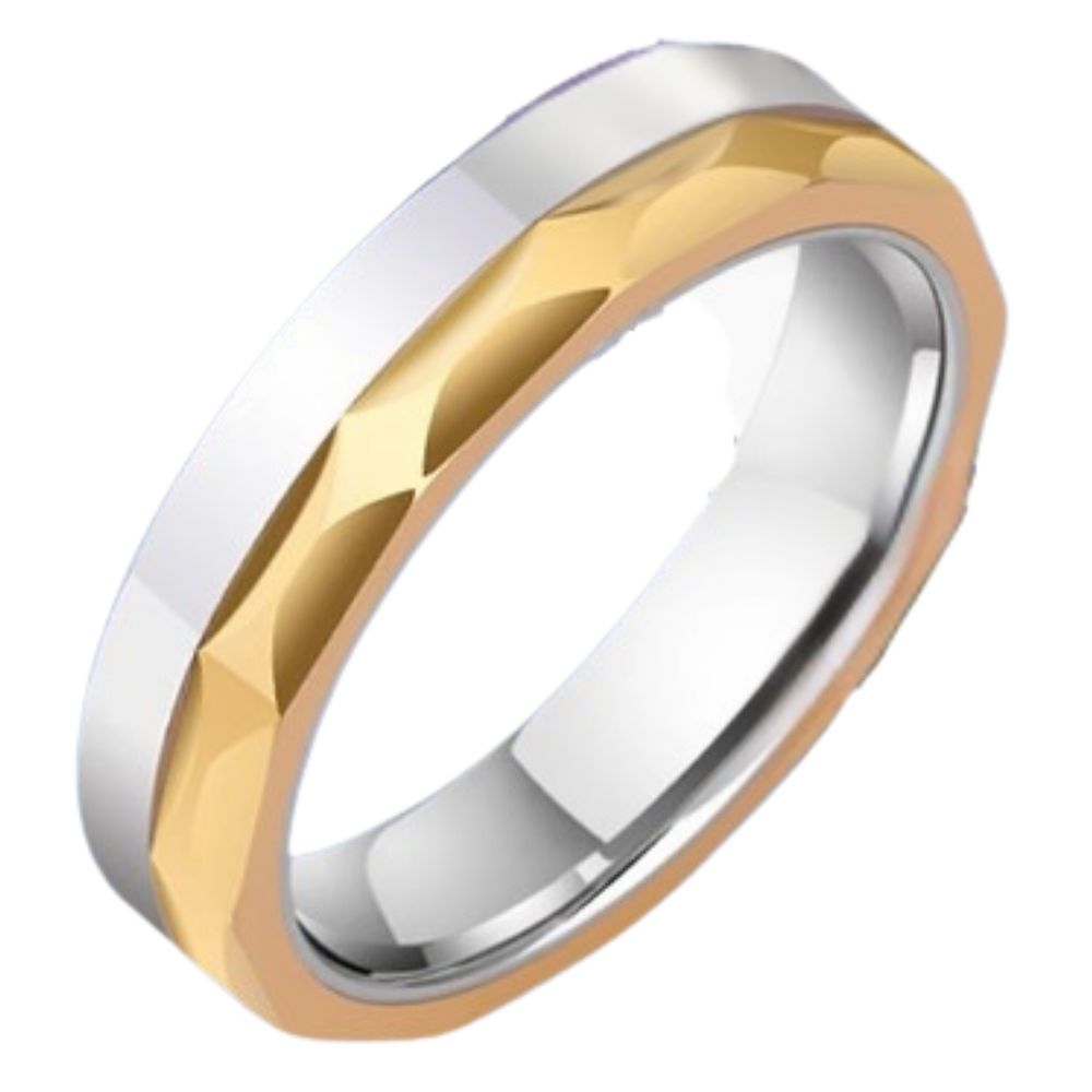 5mm Two-Color Couple Rings Men's Rings Women's Tungsten Steel Blue Tungsten Gold Ring Niche Design Personality Wedding Ring Love and Faith Couple Rings 857 Tungsten Gold Contrast Color Support Engraving Witness Eternal Love