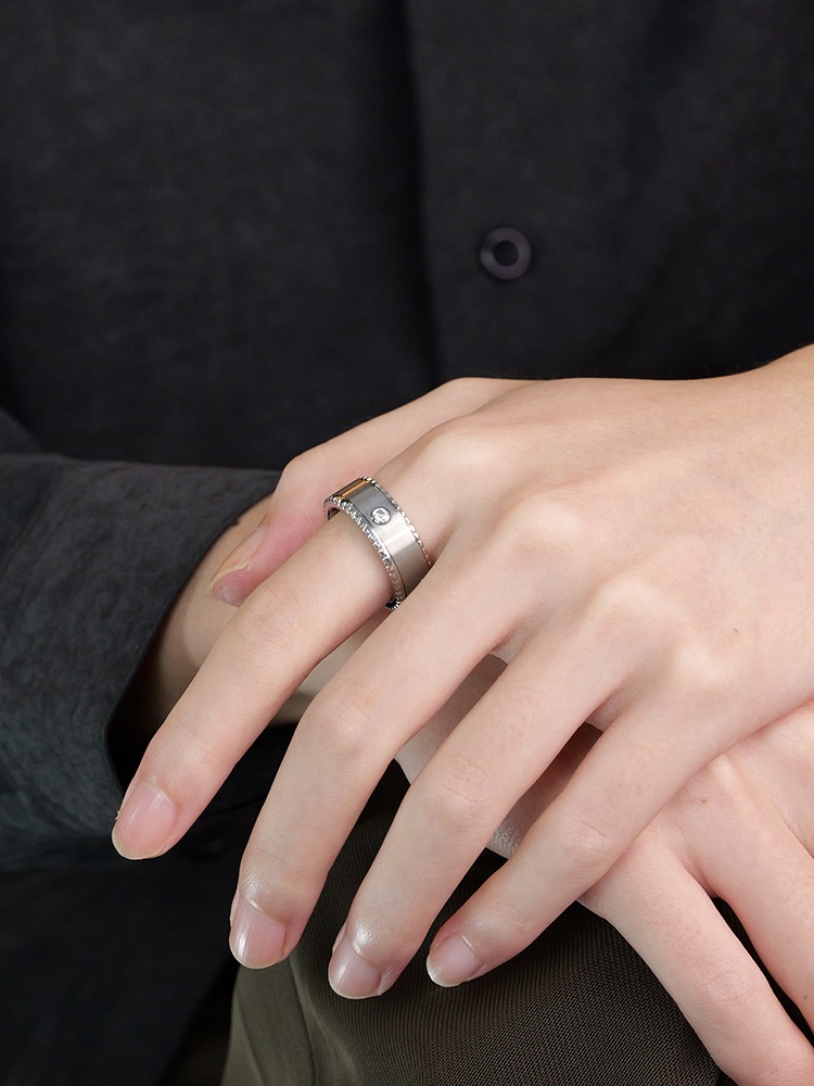 8mm Men's 857 Tungsten Diamond Ring Moissanite Ring High-end Fashion Personality Does Not Fade All-match Silver Single Ring Wear-resistant Does Not Fade