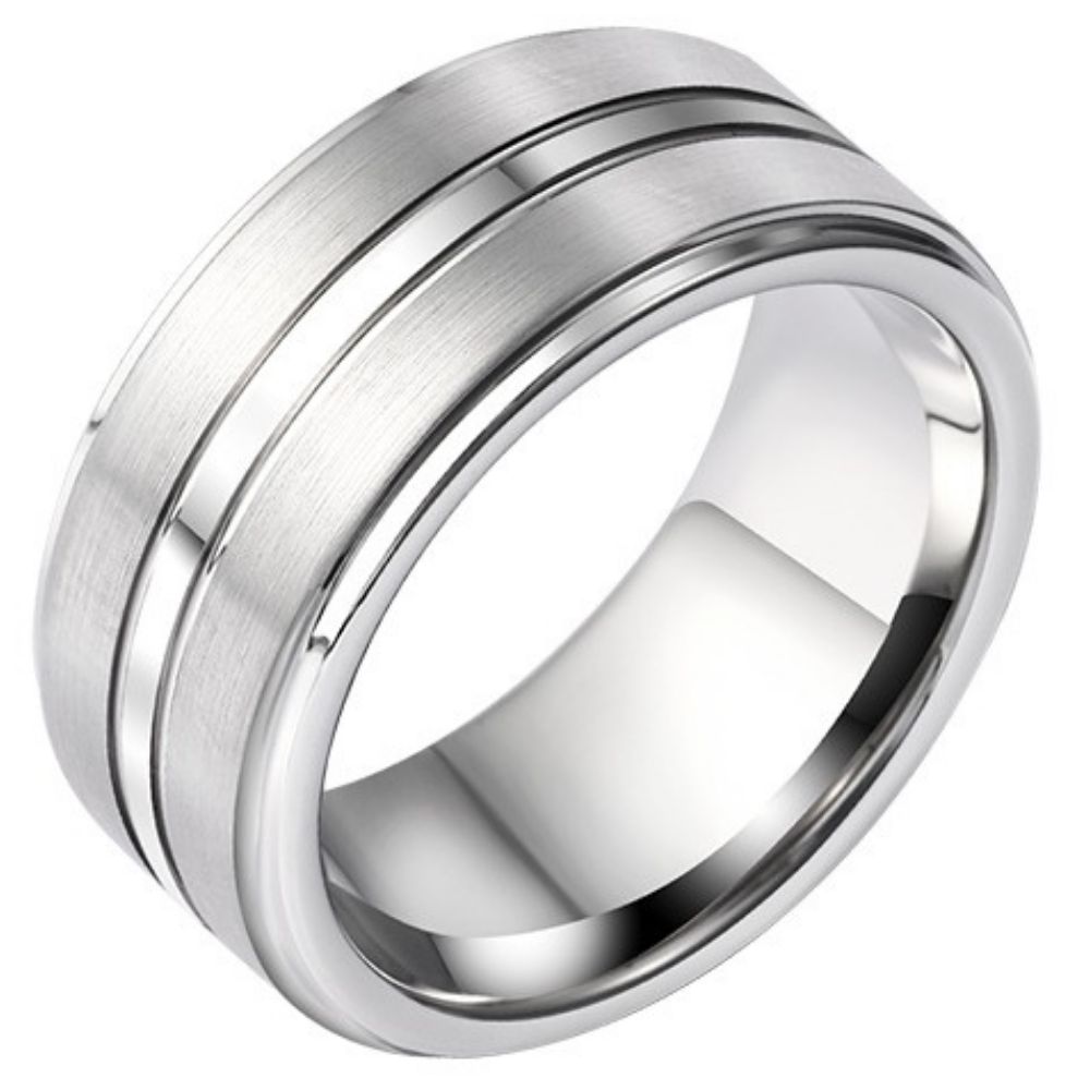 10mm Men's Tungsten Ring Silver High-End Personality Versatile Fashion Simple Wide Plain Ring Men's Tungsten Ring Classic Brushed Gold White Contrast Wear-Resistant Scratch-Resistant Skin-Friendly Gentleman Fashion Jewelry