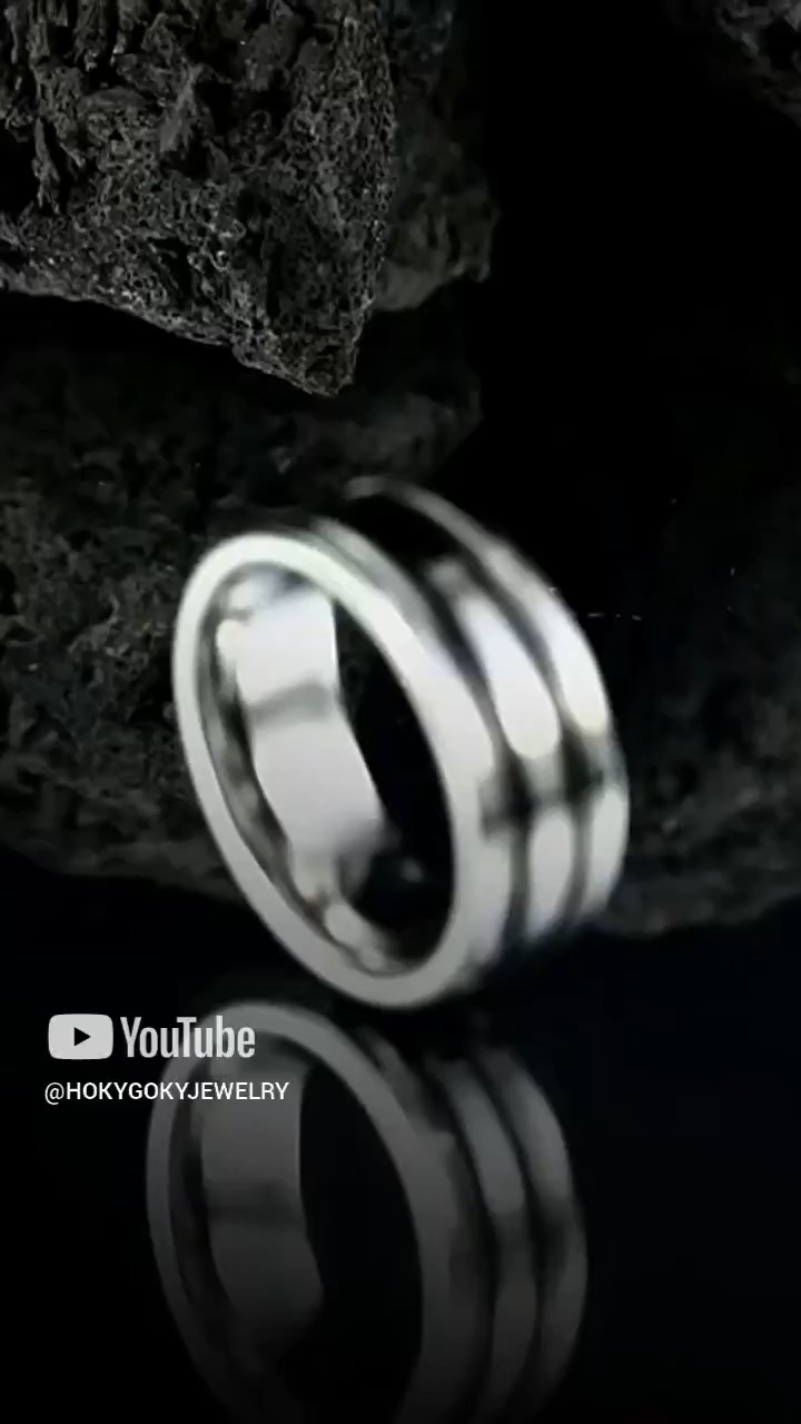 9mm Men's 857 Tungsten Ring with Black and White Stripes Tungsten Steel Trendy High-end Personality Fashionable and Versatile Wide Version of Black Gold Ring Classic and Simple Plain Ring Wear-resistant and Hypoallergenic