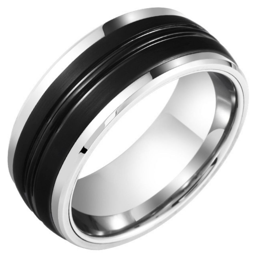 9mm Unisex Black Ring Brushed Simple and Versatile High-End Fashion Ring Wide Version Ring Men's Tungsten Gold Ring Classic Brushed Black and Silver Contrast Wear-Resistant and Scratch-Resistant Comfortable Fit Support Private Customization