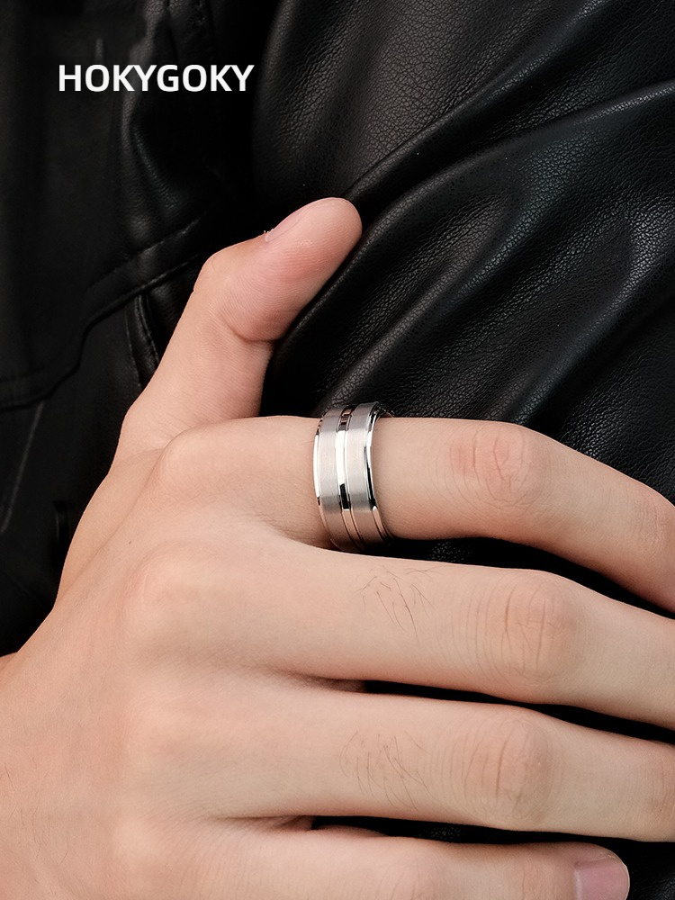 10mm Men's Tungsten Ring Silver High-End Personality Versatile Fashion Simple Wide Plain Ring Men's Tungsten Ring Classic Brushed Gold White Contrast Wear-Resistant Scratch-Resistant Skin-Friendly Gentleman Fashion Jewelry