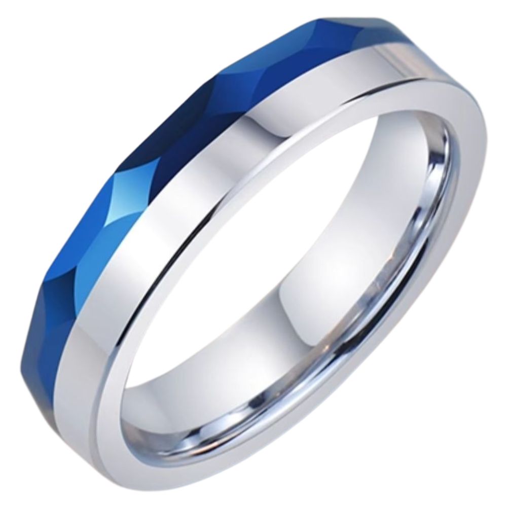 5mm Two-Color Couple Rings Men's Rings Women's Tungsten Steel Blue Tungsten Gold Ring Niche Design Personality Wedding Ring Love and Faith Couple Rings 857 Tungsten Gold Contrast Color Support Engraving Witness Eternal Love