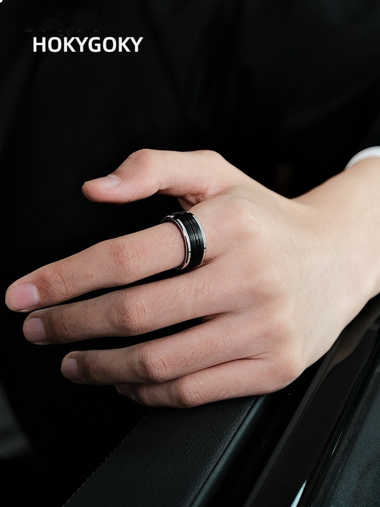 9mm Unisex Black Ring Brushed Simple and Versatile High-End Fashion Ring Wide Version Ring Men's Tungsten Gold Ring Classic Brushed Black and Silver Contrast Wear-Resistant and Scratch-Resistant Comfortable Fit Support Private Customization