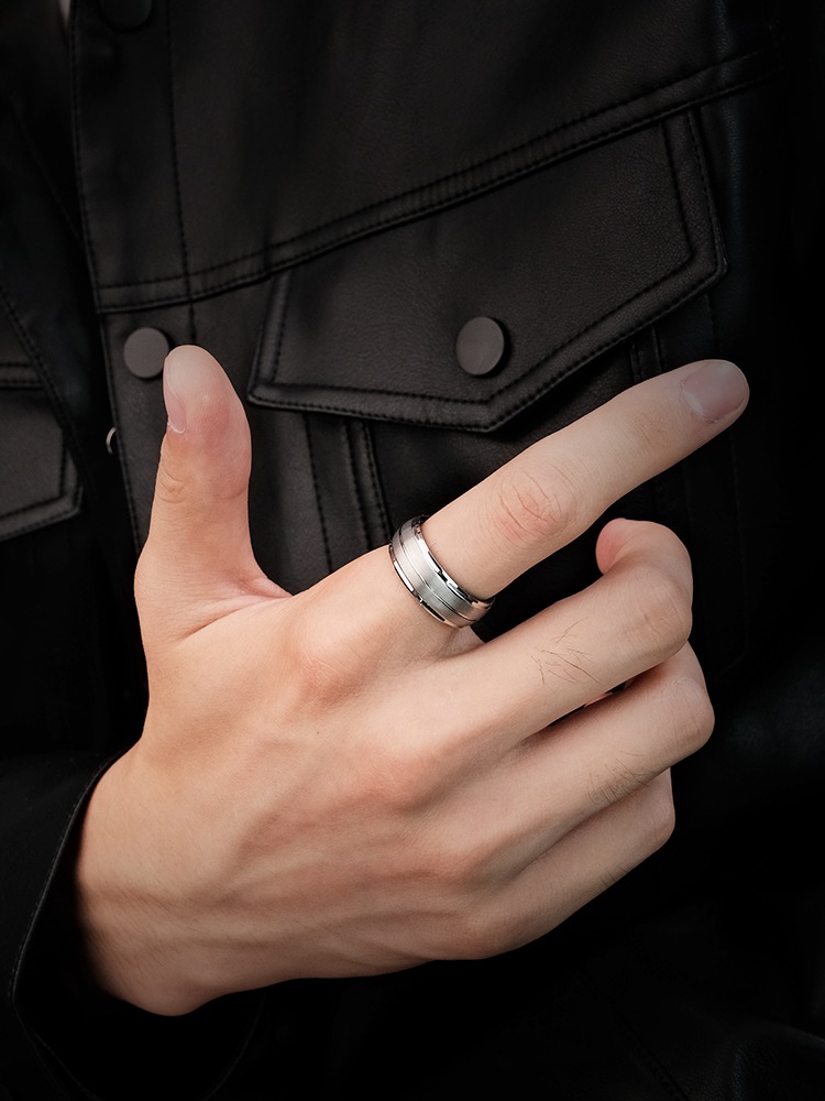 8mm Men's 857 Tungsten Ring Trendy Brand All-match High-end Simple and Fashionable Ring Niche Single Index Finger Hard Wear-resistant and Comfortable To Wear