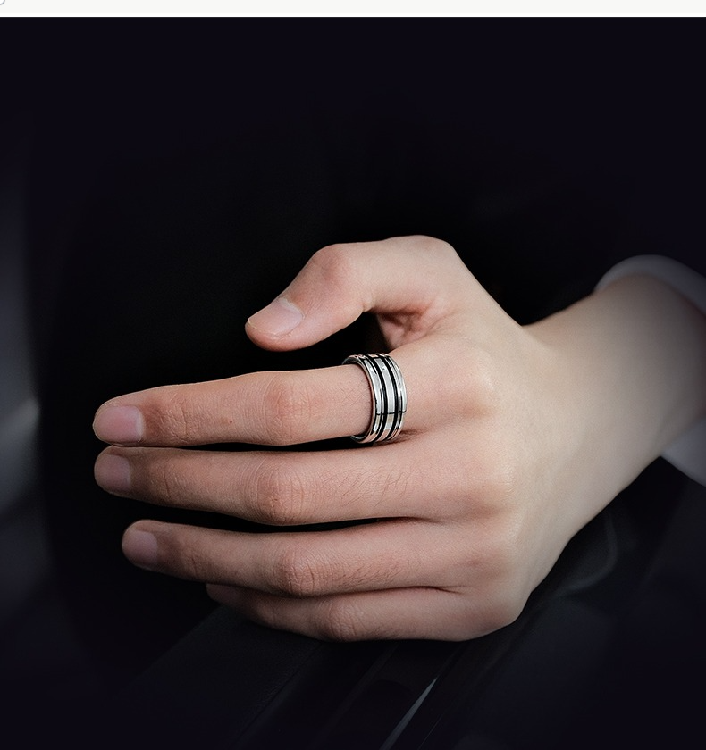 9mm Men's 857 Tungsten Ring with Black and White Stripes Tungsten Steel Trendy High-end Personality Fashionable and Versatile Wide Version of Black Gold Ring Classic and Simple Plain Ring Wear-resistant and Hypoallergenic