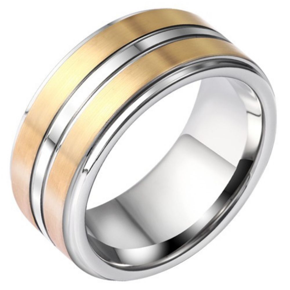 10mm Men's Tungsten Ring Silver High-End Personality Versatile Fashion Simple Wide Plain Ring Men's Tungsten Ring Classic Brushed Gold White Contrast Wear-Resistant Scratch-Resistant Skin-Friendly Gentleman Fashion Jewelry