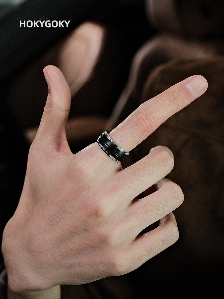 9mm Unisex Black Ring Brushed Simple and Versatile High-End Fashion Ring Wide Version Ring Men's Tungsten Gold Ring Classic Brushed Black and Silver Contrast Wear-Resistant and Scratch-Resistant Comfortable Fit Support Private Customization