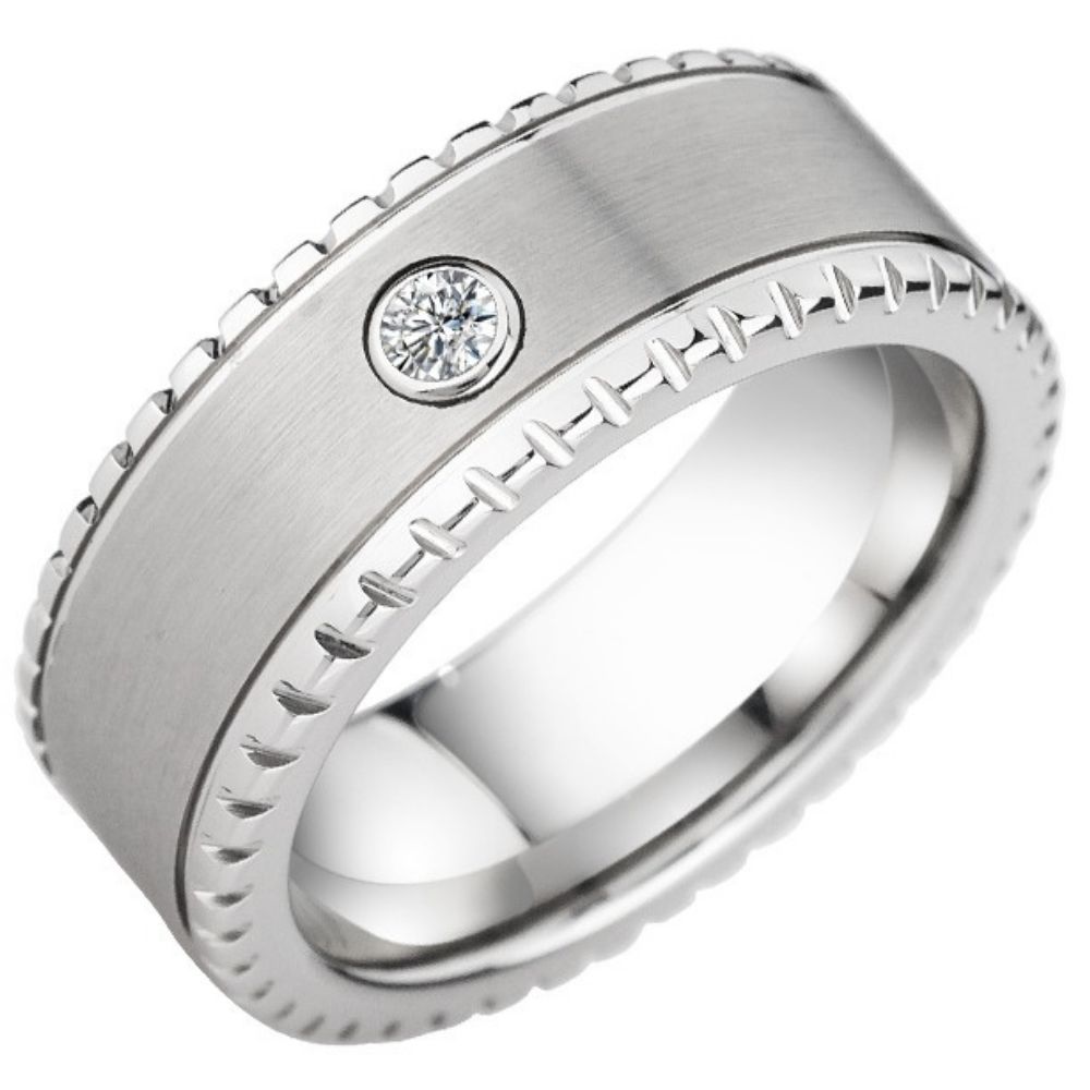 8mm Men's 857 Tungsten Diamond Ring Moissanite Ring High-end Fashion Personality Does Not Fade All-match Silver Single Ring Wear-resistant Does Not Fade