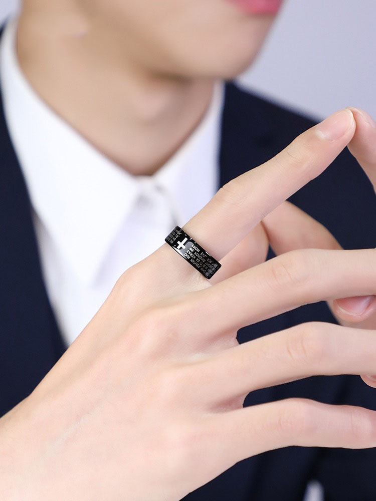 Men's Tungsten Cross Ring Men's High-end Trend Personality All-match Tungsten Steel Black Gold Retro Ring Women's Durable Scratch-resistant Fashion