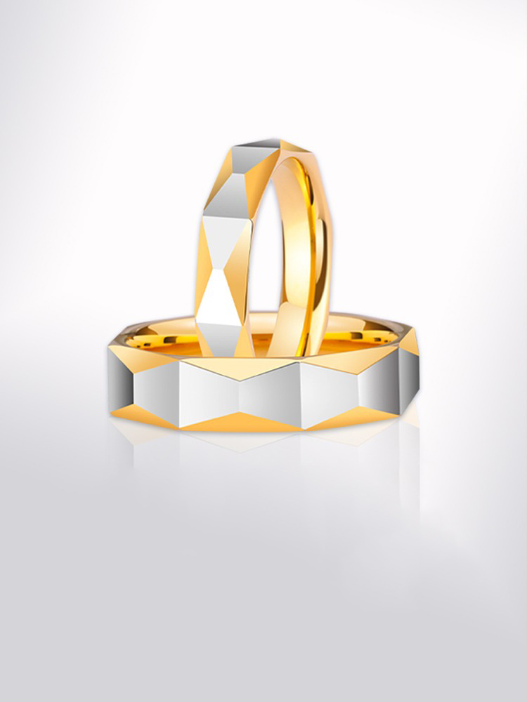 Men's Trendy Tungsten Gold Simple Personality Versatile Ring Ladies' Niche Faceted Index Finger Ring Couple Ring Jewelry Ling Love Couple Ring Gold and Silver Contrast Tungsten Gold Couple Ring Engraving Custom Pure and Loyal Love Symbol