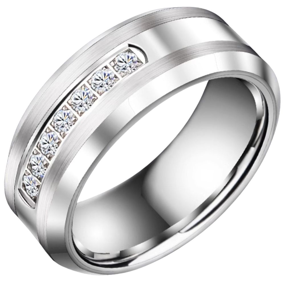 8mm Silver Ring Men's Wedding Ring Women's High-End Seven-Star Tungsten Gold Zircon Ring Couple Ring Starlight Ring Men's Tungsten Gold Ring 7 Zircon Inlay Wear-Resistant and Scratch-Resistant Free Engraving Light Luxury Design