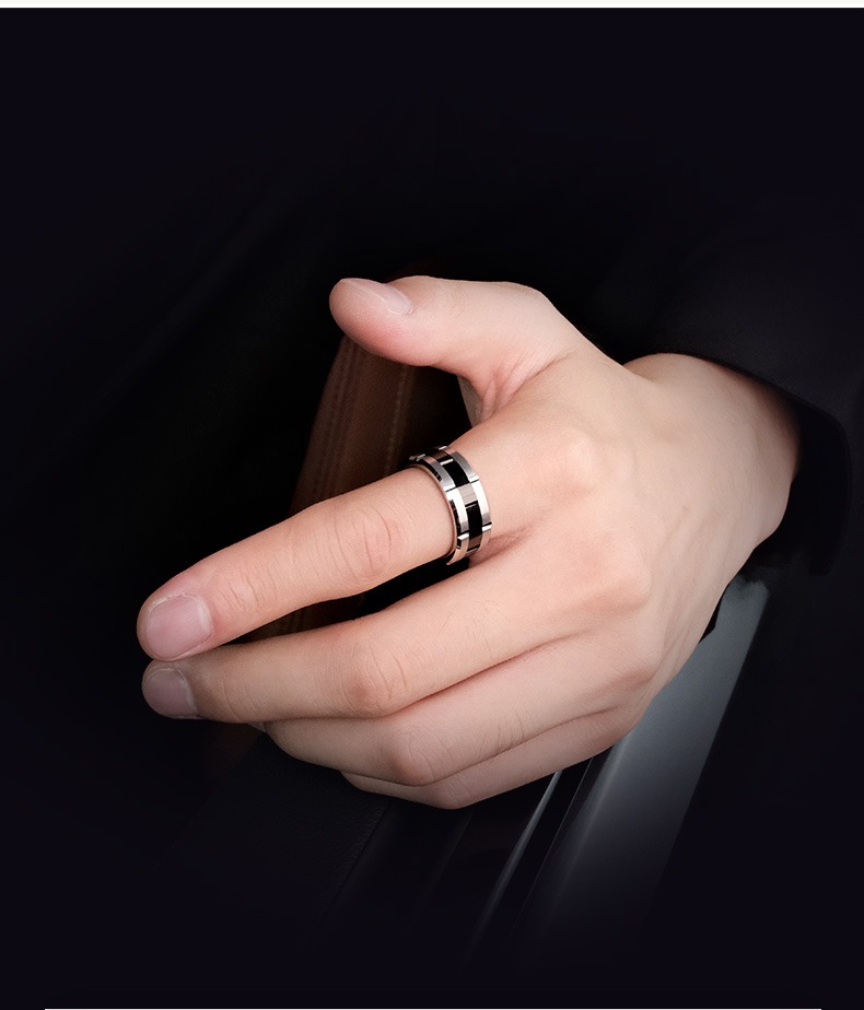 9mm Men's Tungsten Gold Black Ceramic Inlaid Ring Trendy Personality Versatile High-end Fashion Ring Wide Version Tungsten Steel Index Finger Ring Fashionable and Simple Scratch-resistant and Wear-resistant