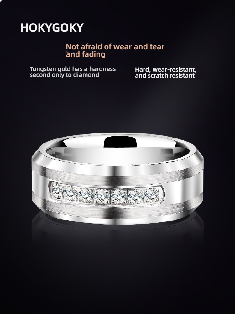 8mm Silver Ring Men's Wedding Ring Women's High-End Seven-Star Tungsten Gold Zircon Ring Couple Ring Starlight Ring Men's Tungsten Gold Ring 7 Zircon Inlay Wear-Resistant and Scratch-Resistant Free Engraving Light Luxury Design