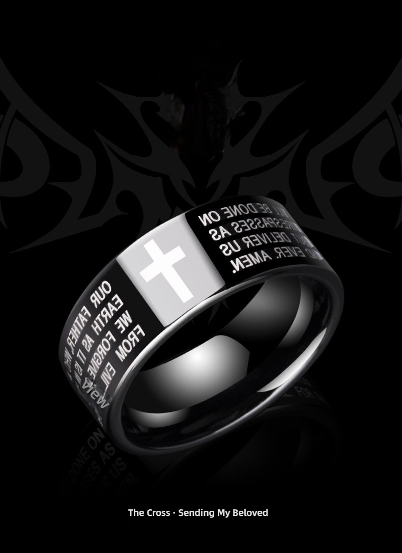 Men's Tungsten Cross Ring Men's High-end Trend Personality All-match Tungsten Steel Black Gold Retro Ring Women's Durable Scratch-resistant Fashion