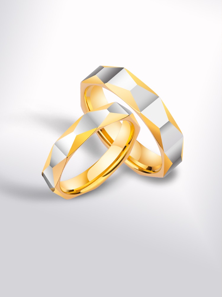 Men's Trendy Tungsten Gold Simple Personality Versatile Ring Ladies' Niche Faceted Index Finger Ring Couple Ring Jewelry Ling Love Couple Ring Gold and Silver Contrast Tungsten Gold Couple Ring Engraving Custom Pure and Loyal Love Symbol