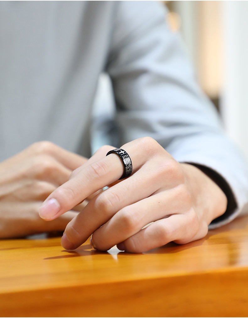 Men's Tungsten Cross Ring Men's High-end Trend Personality All-match Tungsten Steel Black Gold Retro Ring Women's Durable Scratch-resistant Fashion