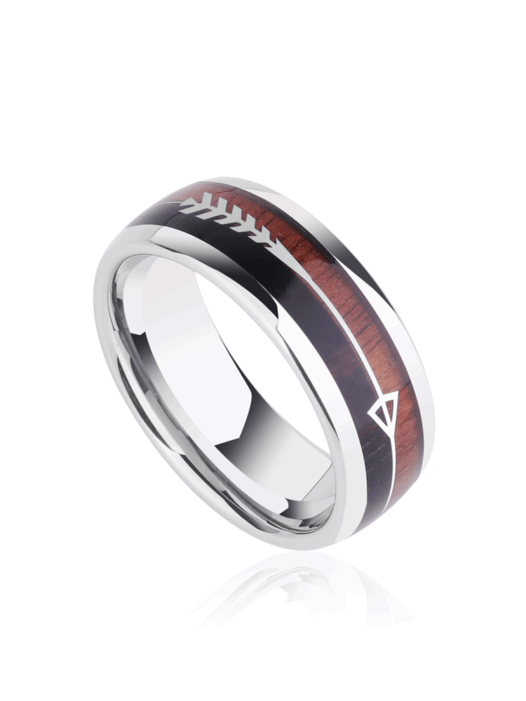 8mm Men's Ring Acacia Wood Punk Ring Bow and Arrow Tungsten Ring Atmospheric and Elegant Tungsten Acacia Wood Ring Hand-Inlaid Red Bean Wood Love at First Sight Design Scratch-Resistant and Wear-Resistant Men's Light Luxury Ring