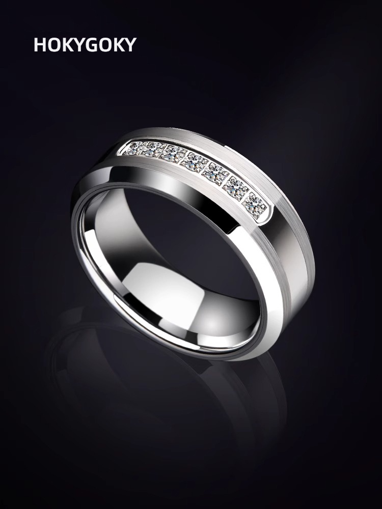 8mm Silver Ring Men's Wedding Ring Women's High-End Seven-Star Tungsten Gold Zircon Ring Couple Ring Starlight Ring Men's Tungsten Gold Ring 7 Zircon Inlay Wear-Resistant and Scratch-Resistant Free Engraving Light Luxury Design
