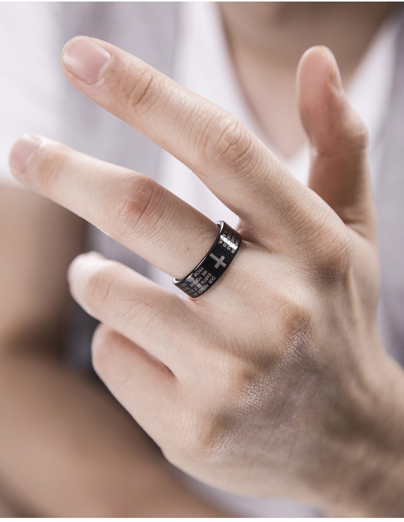 Men's Tungsten Cross Ring Men's High-end Trend Personality All-match Tungsten Steel Black Gold Retro Ring Women's Durable Scratch-resistant Fashion