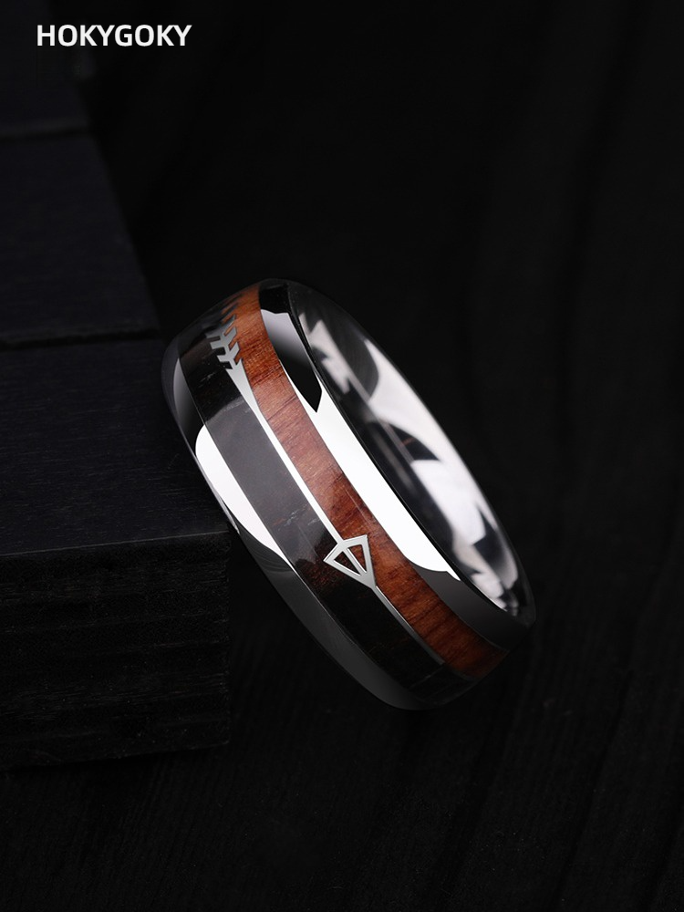 8mm Men's Ring Acacia Wood Punk Ring Bow and Arrow Tungsten Ring Atmospheric and Elegant Tungsten Acacia Wood Ring Hand-Inlaid Red Bean Wood Love at First Sight Design Scratch-Resistant and Wear-Resistant Men's Light Luxury Ring