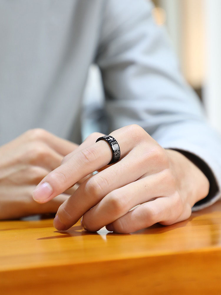 Men's Tungsten Cross Ring Men's High-end Trend Personality All-match Tungsten Steel Black Gold Retro Ring Women's Durable Scratch-resistant Fashion