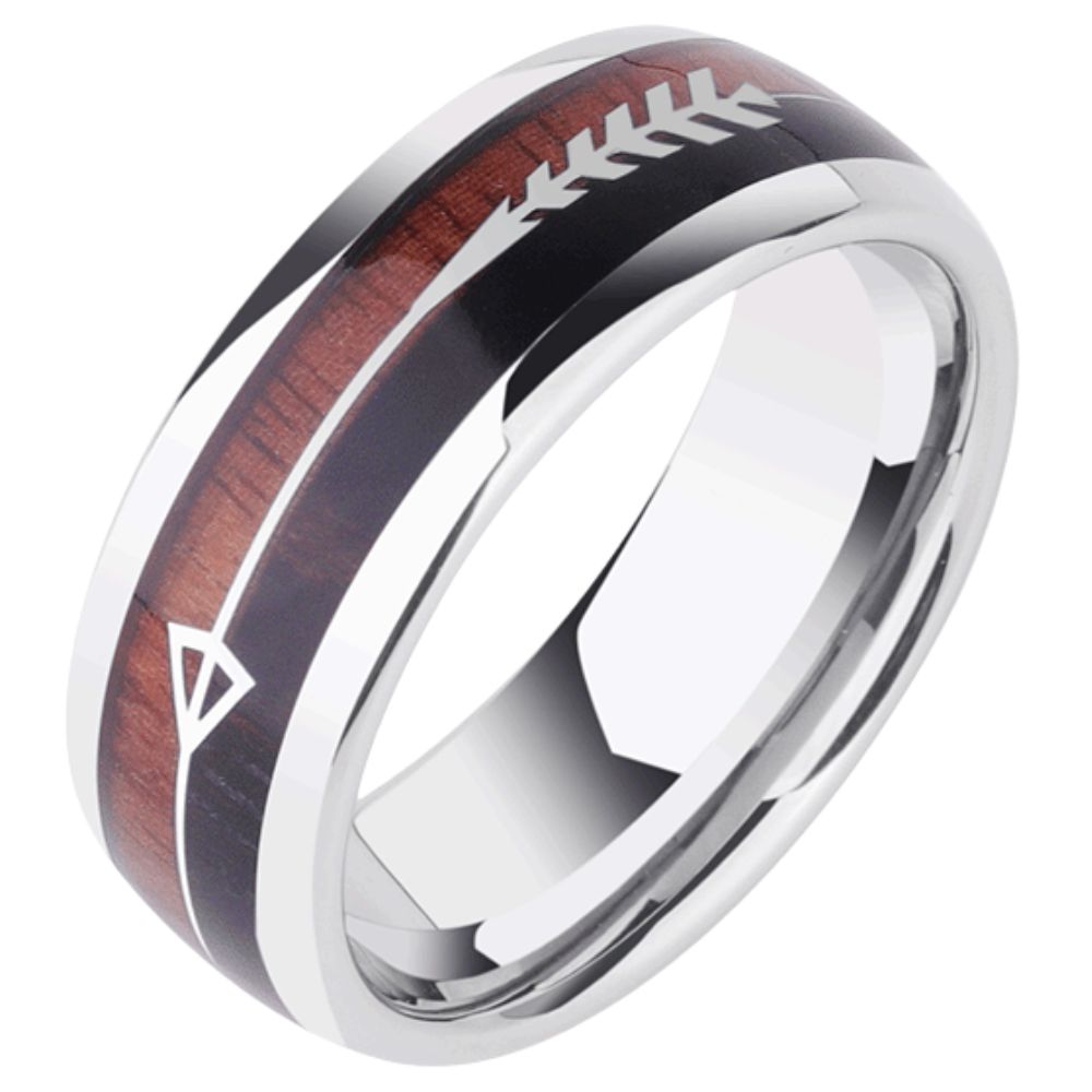 8mm Men's Ring Acacia Wood Punk Ring Bow and Arrow Tungsten Ring Atmospheric and Elegant Tungsten Acacia Wood Ring Hand-Inlaid Red Bean Wood Love at First Sight Design Scratch-Resistant and Wear-Resistant Men's Light Luxury Ring