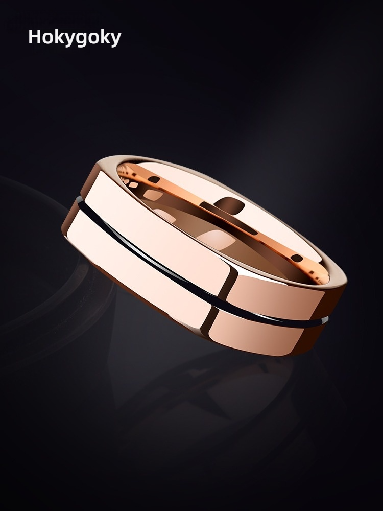 8mm Men's Tungsten Square Circle Ring Trendy High-end Square Couple Index Finger Pinky Ring Female Rose Gold Ring Fashionable and Comfortable Personality