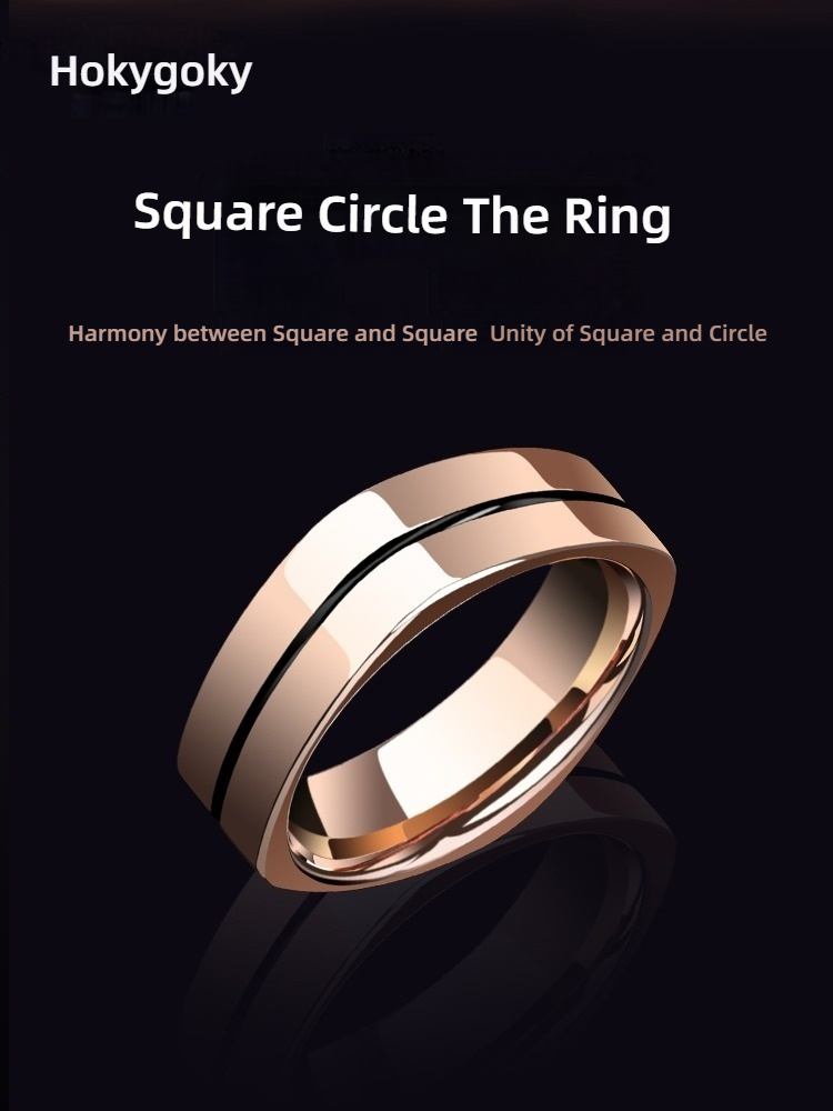 8mm Men's Tungsten Square Circle Ring Trendy High-end Square Couple Index Finger Pinky Ring Female Rose Gold Ring Fashionable and Comfortable Personality
